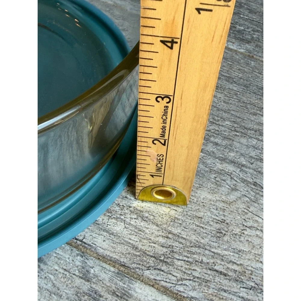 Pyrex Storage Plus Round Glass Bowl Teal Blue Lid 7402 USA 7203 Kitchenware
